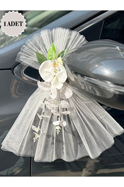 Mortex Beyaz Orkide Çiçekli Düğün Arabası Süsü 1 Adet Gelin Arabası Konvoy Sü...