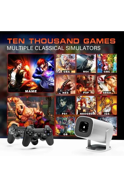 Kentucky P30 Max Projektör 4K HD 1080P Bluetooth Android 2 Kol Dahili 3000 Oyun Retro Atari