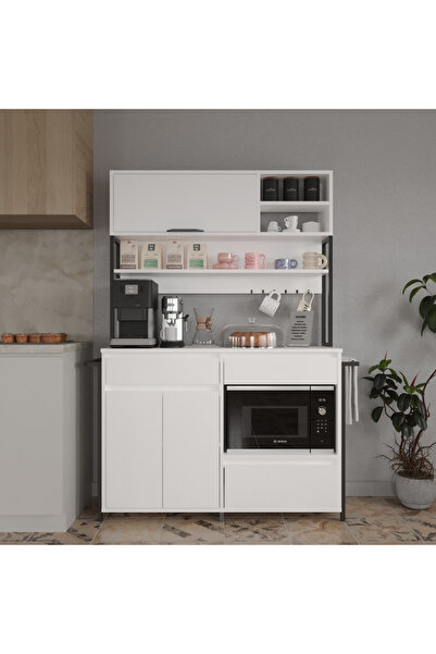 Decomob Bonita Kahve Köşesi, Çok Amaçlı Dolap, 3 Kapaklı 2 Çekmeceli, Kiler Mutfak Dolabı