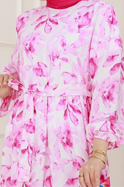 Sevitli Φόρεμα Lina με λουλούδια με ζώνη-ροζ