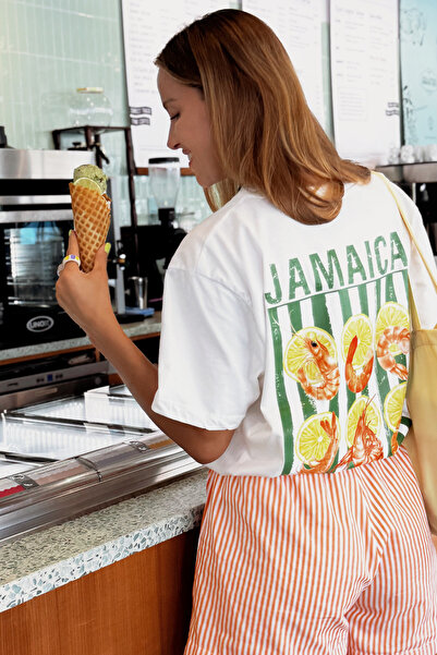 Le'sluette shadow of style bumbac 100% Tricou Premium supradimensionat Creveți Jamaica cu imprimeu bumbac 100% Calitate înaltă