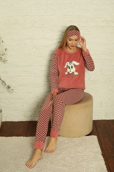 Akasya Women's Winter Pajamas Set - Long Sleeve, Fleece Top, Bottom 02127