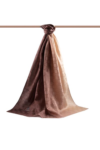Vissona 57% Silk 43% Cotton Gradient Pattern Gold - Gold Colored Shawl - 70X190 Stitching Type Italian Stitching