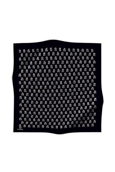 Vissona 57% Silk 43% Viscos Twill Silk Geometric Pattern Black Color 90X90 Scarf Planting Shape : Hand Sewing