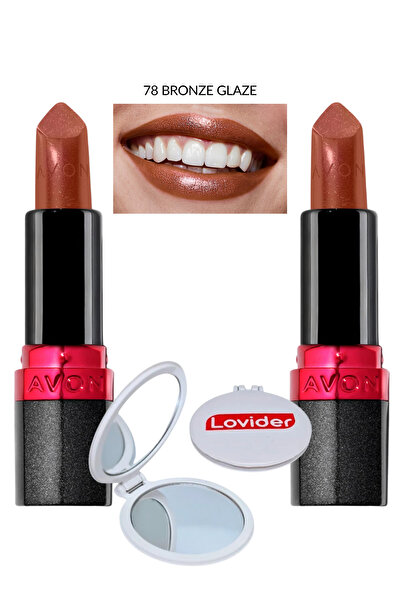 AVON Ultra Shimmer Pırıltılı Ruj Bronze Glaze 2'li + Lovider Cep Aynası