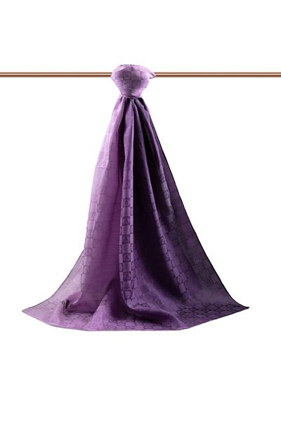 Vissona 57% Silk 43% Cotton Gradient Patterned Lilac Color Shawl - 70X190 Stitching Type Italian Stitched