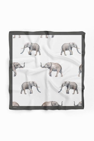 Modabutik Z10 Women's Elephant Patterned Bandana 50X50 Gray White Dg0492-22 Snz