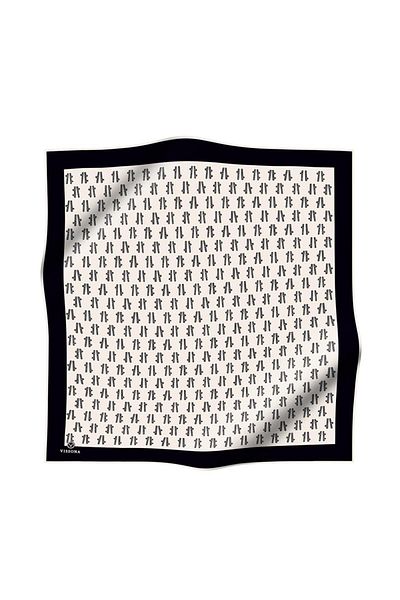 Vissona 57% Silk 43% Viscos Twill Silk Geometric Patterned Cream - Black Color 90X90 Scarf Sewing Shape : Hand