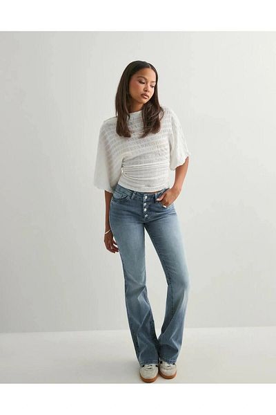 VibeGaia Women's High Waist Button Detailed Bootcut Jeans - Light Blue