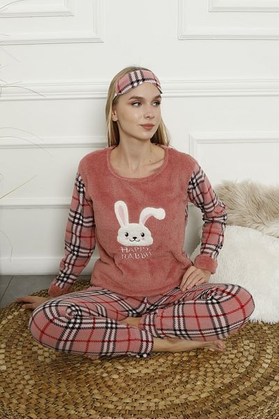 Akasya Sports Tight-Fitting Women's Plaid Patterned Fleece Pajamas Set 02133