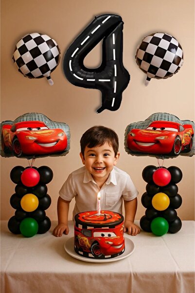 PARTİAVM 4 Yaş Cars Arabalar Şimşek Mcqueen Yarış Arabası Konsept Balon Set T...