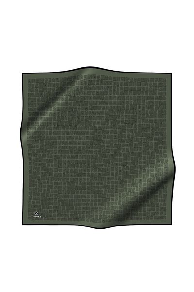 Vissona 100% twill silk ethnic motif patterned khaki - black colored 90x90 sewing method: hand stitched scarf