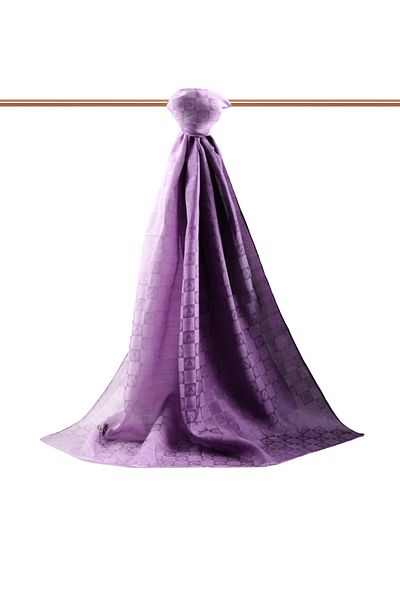 Vissona 57% Silk 43% Cotton Gradient Pattern Lilac Color Shawl - 70X190 Stitching Type Italian Stitched