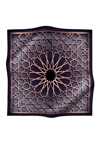 Vissona 57% Silk 43% Viscos Twill Turkish Motif Patterned Gray Colored 90X90 Scarf Planting Shape: Hand Sewing