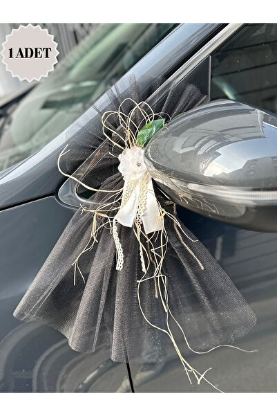 Mortex Siyah Fistolu Çiçekli Düğün Arabası Süsü 1 Adet Gelin Arabası Konvoy S...