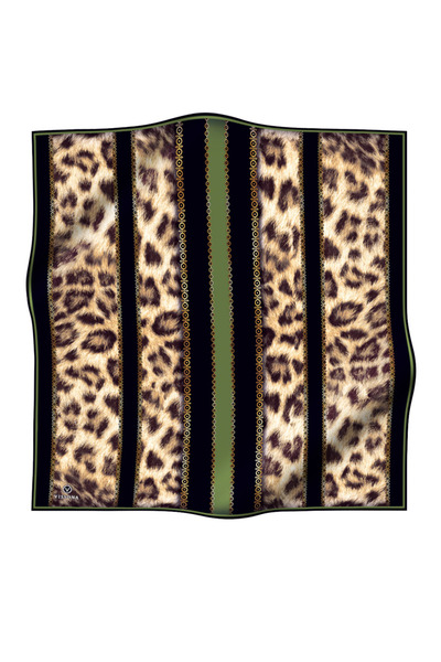Vissona Leopard Pattern Twill Silk Khaki - Black - 90X90 Scarf Sewing