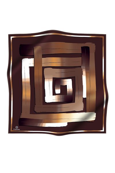 Vissona 100% Twill Silk Geometric Brush Stroke Patterned Brown - Beige Colored 90X90 Scarf Sewing Shape: Hand Sewn