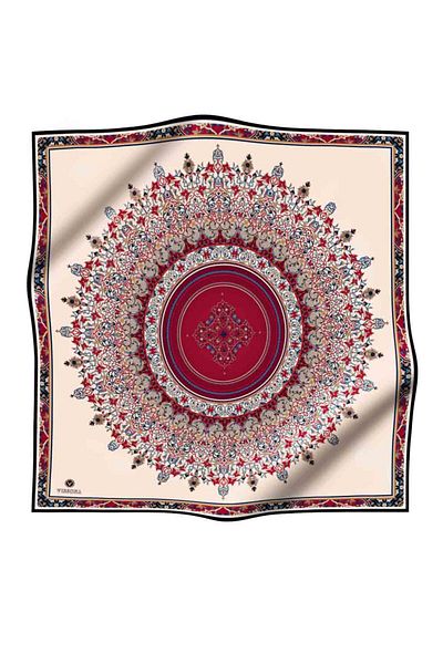 Vissona 100% Twill Silk Paisley Patterned Burgundy Colored 90X90 Scarf Sewing Shape: Hand Sewing