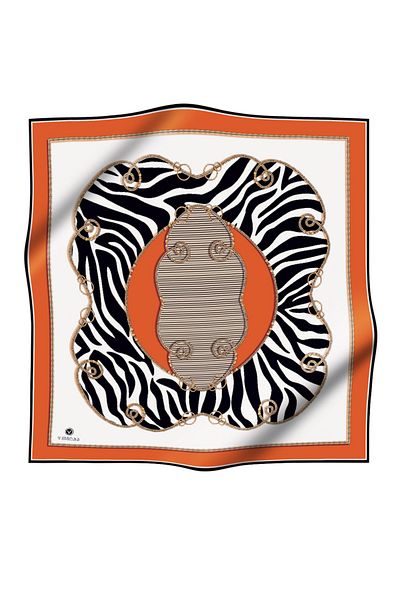 Vissona 100% Twill Silk Chain and Zebra Print Tan - Black Color 90X90 Scarf Planting Shape: Hand Stitched