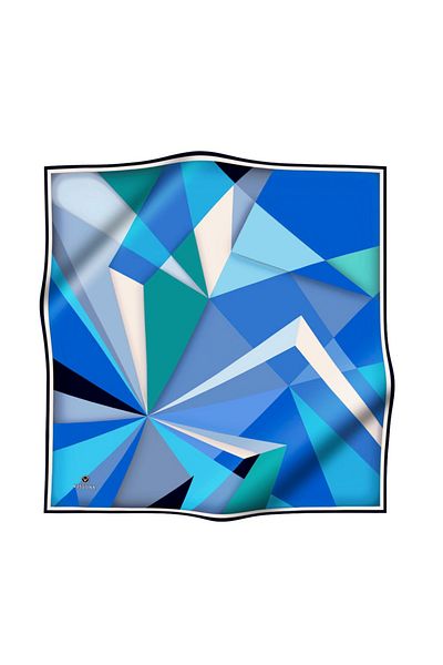 Vissona Geometric Patterned Saks Colorful 90X90 Silk Twill Scarf - Hand Stitched