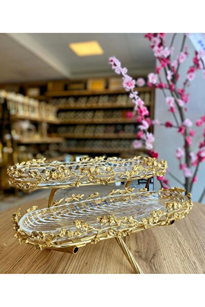 AZADE BAKIR GOLD PİRİNÇ TASARIM ÇOK ÇİCEK İKİ KATLI KAHVALTILIK
