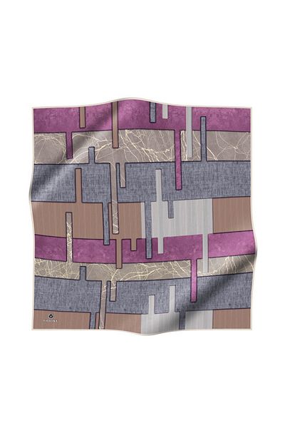 Vissona 90X90 Scarf Planting Twill Silk Geometric Pattern Powder Color Hand Sewing
