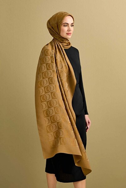 Imannoor Checkerboard Pattern Naia Cotton Shawl Khaki