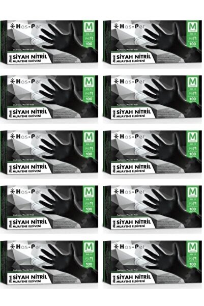 Has-Pet قفازات نيتريل سوداء 100 قطعة 10 قفازات سوداء مقاس M