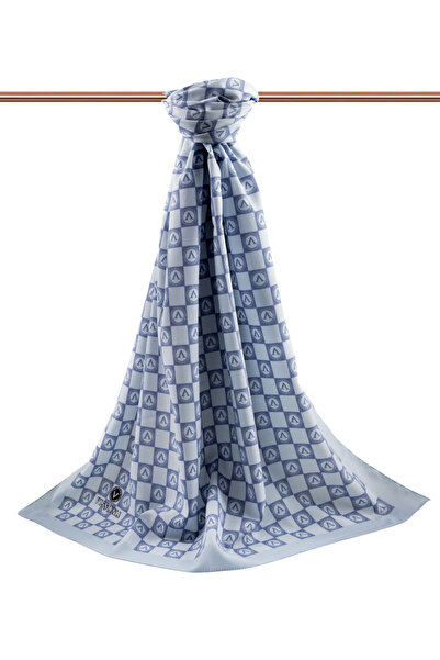 Vissona MĂTĂLĂ DE LUX MEDİNE MONOGRAMĂ CU MOTIV CULOARE ALBASTRU BEBE 75X195 ȘAL FĂRĂ PĂRĂTURĂ TIP CUSATURĂ CREP MOSS ITALIA