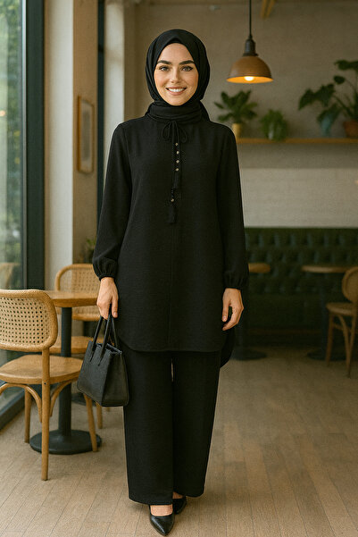 Mercan Püskül Detaylı Tunik & Beli Lastikli Pantolon, Aerobin Kumaş, Alt Üst ...