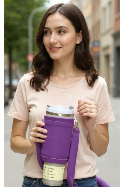 JACA Quencher 1.18 Lt Thermos Compatible Hanging Case Bag and Color Shoulder Strap Accessory with Straw