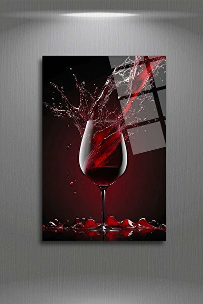 HMDS CONCEPT Pictură cu vin roșu și pahar, pictură decorativă pe sticlă 317