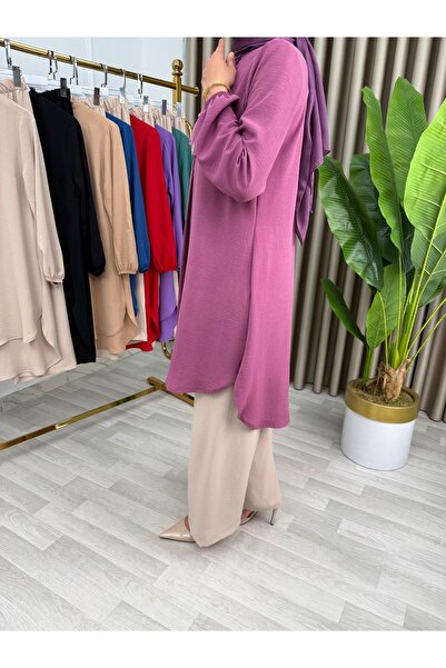 Mercan Püsküllü Tunik & Beli Lastikli Pantolon, Aerobin Kumaş, Alt Üst İkili Sedanur Takım