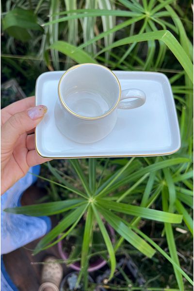 MAMALİZA Gold Gilded Set of 6 Ceramic Coffee Cups – 90 ml