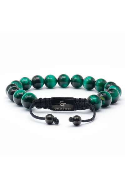 GT Collection Ανδρικό βραχιόλι GT Collection με μία χάντρα GREEN TIGER EYE, ενεργειακές πέτρες, ένα μέγεθος και ρυθμιζόμενο κορδόνι