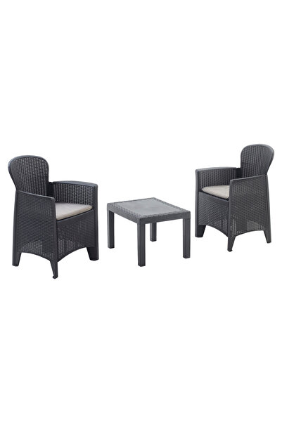 Progarden Set grădină/terasă, AKITA, 3 piese, polipropilenă, antracit, 2 scaune, masă, perne incluse