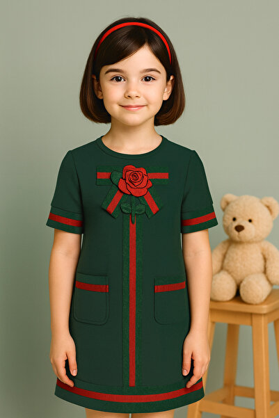 KAMİKAM Κομψό απλικέ πολυτελές κοριτσίστικο φόρεμα με ποιοτική μπαντάνα