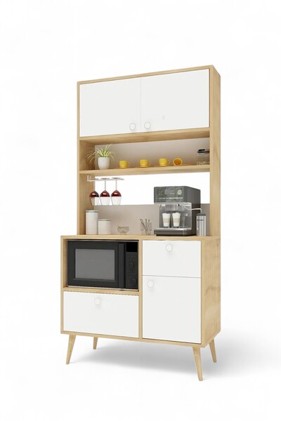 FLORADESİGN Latte Kahve Köşesi / Çok Amaçlı Dolap / Airfryer Dolabı / Mutfak Organizeri