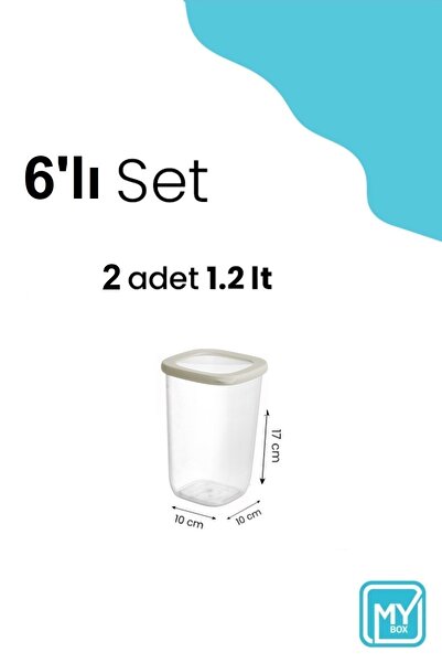 MYBOX 6 Pieces Lumia Square Food Storage Container with Silicone Lid - Spice Rack Pulses Storage Box 6X1200 ml