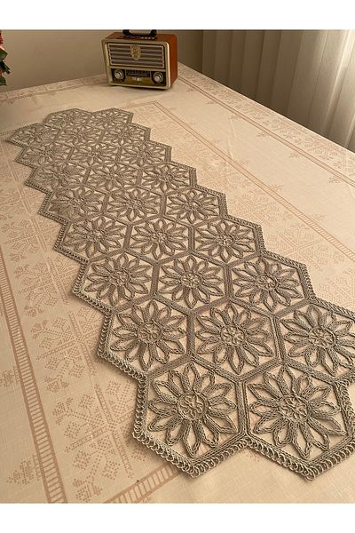 Lavanderi French Lace One Piece Runner, Flower Detail Table & Coffee Table Cover, Dowery Runner 35X115