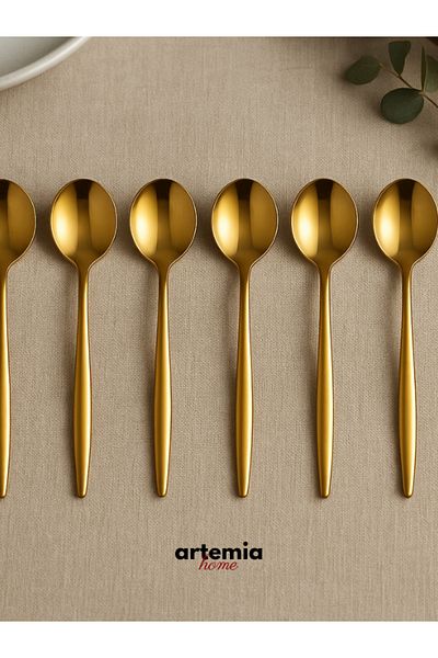 DMR LİFE New Vega Teaspoon Set of 6 |   Titanium Coated Stainless Steel |   Gold