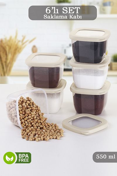 MYBOX 6 Pieces Lumia Square Food Storage Container with Silicone Lid - Spice Rack Snack Storage Box 6X550 ml
