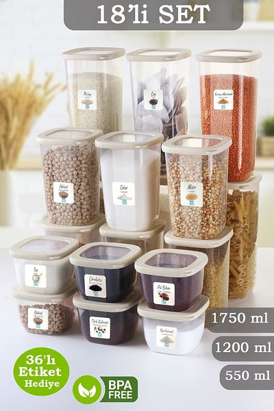 MYBOX 18-Piece Lumia Silicone Lid Square Food Storage Container - Flour Pasta Storage Box Spice Rack with Labels