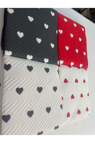Tekstilsa Mikro Kumaş | Dijital Basklı | Çeyizlik Çift Kişilik Yastıklı Pike Takımı | Hediyelik 3 Parça Siyah