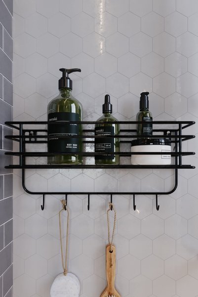boz concept home Adhesive 6 Hooks Luxury Bathroom Organizer, Shampoo Storage Rack