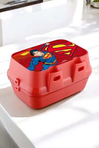 Genel Markalar Lisanslı Superman 4 Bölmeli Kaşık Çatallı Beslenme Kutusu Kabı
