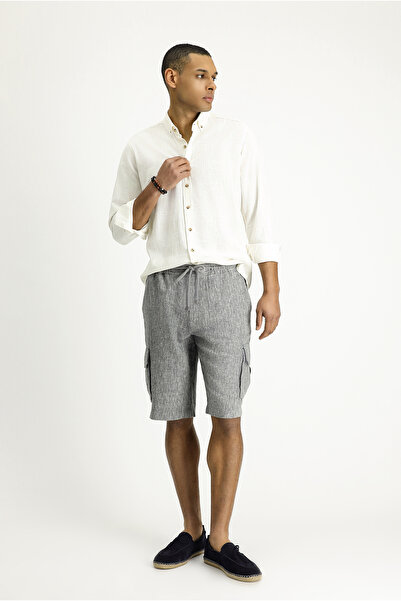 Kiğılı Beli Bağcıklı Kargo Cepli Keten Bermuda - 8682608545910