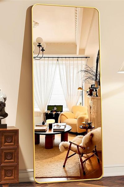 Generic Full Body Rounded Corner Rectangle Mirror 177x77cm with Stand Standing or Leaning Gold Floor Mirror