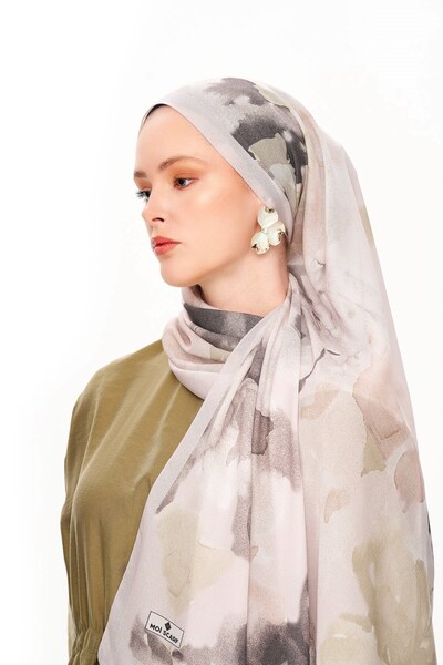 MOISCARF Brume d'Amour Γαλλικό μεταξωτό σάλι με σχέδιο μπεζ