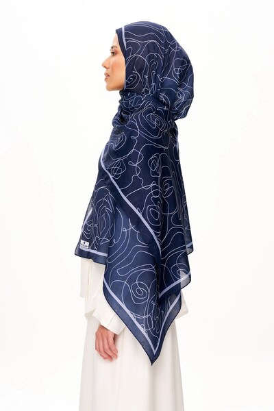 MOISCARF Vian Rose Superior Μαλακό Σχεδιασμένο Σάλι Ναυτικό Μπλε